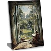 Vintage Women Reading Books Wall Art Famous Antique Female Wall Decor French Country Garden Women Flower Canvas Posters Retro Portrait Oil Painting Prints Pictures 12 * 16in Canvas