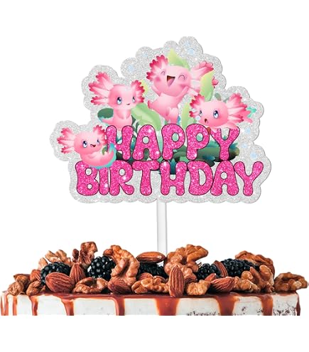 Blue Glitter Axolotl Cake Topper - Cute Cartoon Animal Birthday Decor For Baby Shower, Kids Parties, 6.1x4.2 Inch