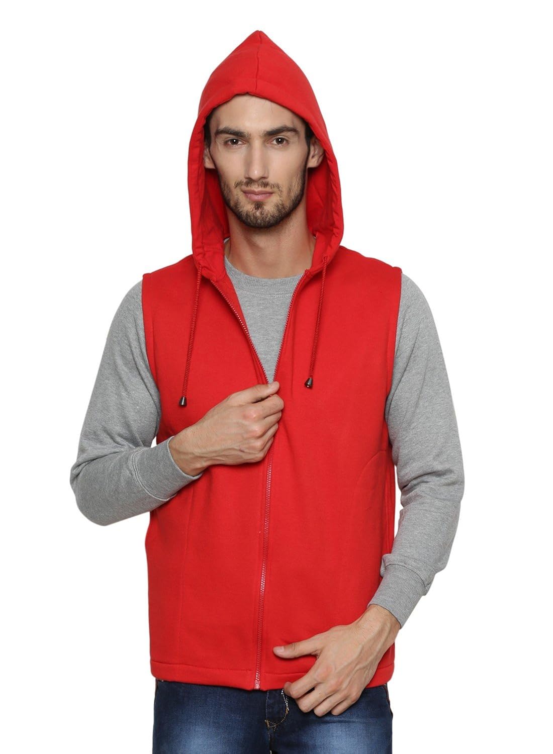 sleeveless red hoodie