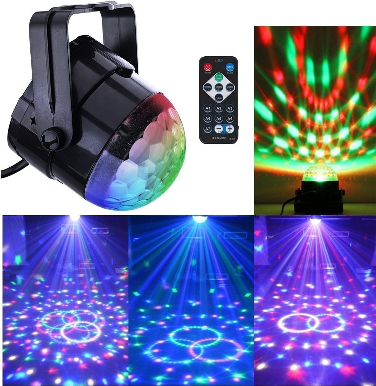 [2rd generation] Comwinn Led Party Disco Ball DJ Lights 3w Strobe Rotating Magic Lights Show Sound Actived DJ Stage Dance Wedding Holiday lamp lighting Kids Party Toys Night lights
