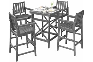 SEEHILL 5 Pieces Adirondack Bar Chairs Set, HDPE Patio Bar Height Table and Chairs, Tall Adirondack Outdoor Bar Stools Set, HDPE Patio Bar Table Sets Furniture for Balcony, Garden, Pool, Smoke Gray