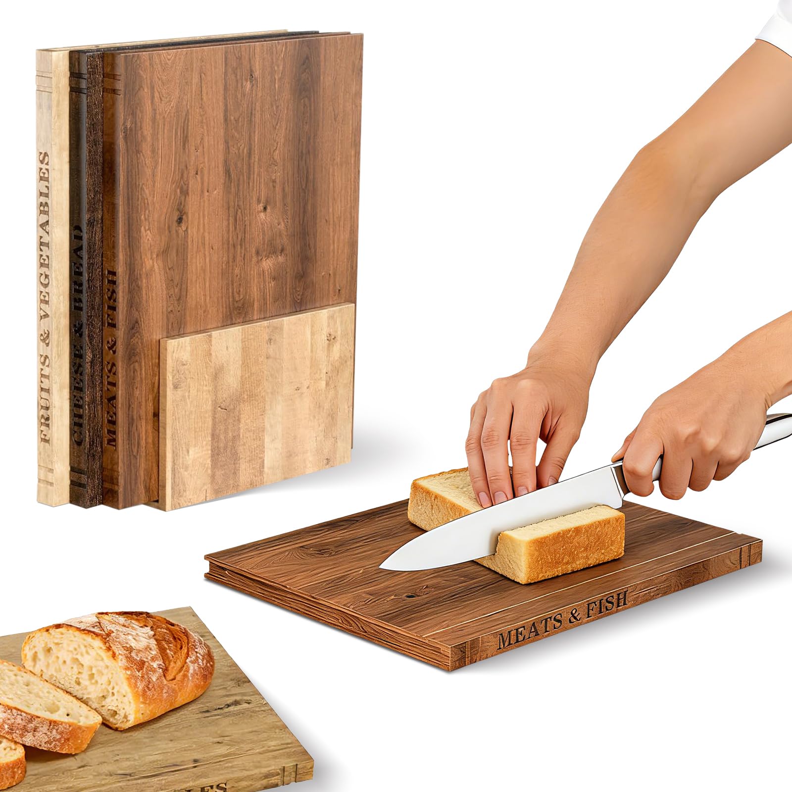 Photo 1 of Book Cutting Board Set?100% Acacia Wood?Each Set Comprises Three Pieces, Including a Wooden Stand.Cheese, Bread and Grilled Meat Display