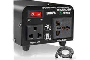 Yinleader 500W Voltage Transformer Power Converter(110V to 220V, 220V to 110V) Step Up/Down Converter 110/120 Volt - 220/240 Volt w/US Power Cord [300W Continuous Power]