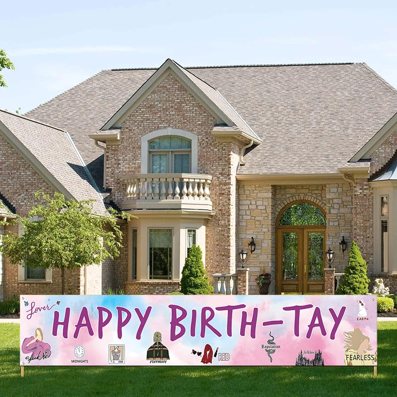 Photo 1 of Happy Birth-Tay Yard Banner for Taylor Girls Birthday Decor | TS Birthday Party Decoration | Popular Singer Party Outdoor Backdrop Sign