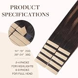 GOO GOO Tape In Hair Extensions 16in 25g 10pcs Real Remy Balayage 2/6/2 Dark view 3