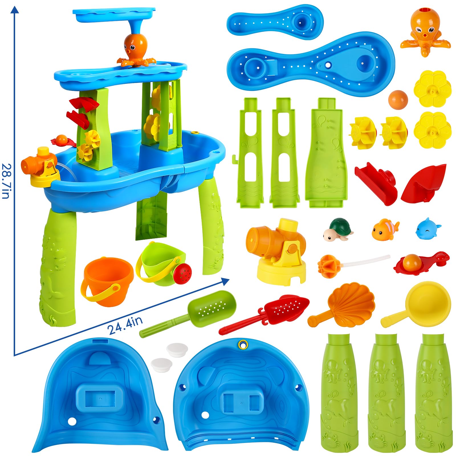 SUPER JOY Water Table for Toddlers 3-5 | 3-Tier Kids Water Table for Outdoors Play | Kids Activity Table Toddler Sand Table with Rain Showers Splash Pond for Boys Girls 3 4 5 6 7 8