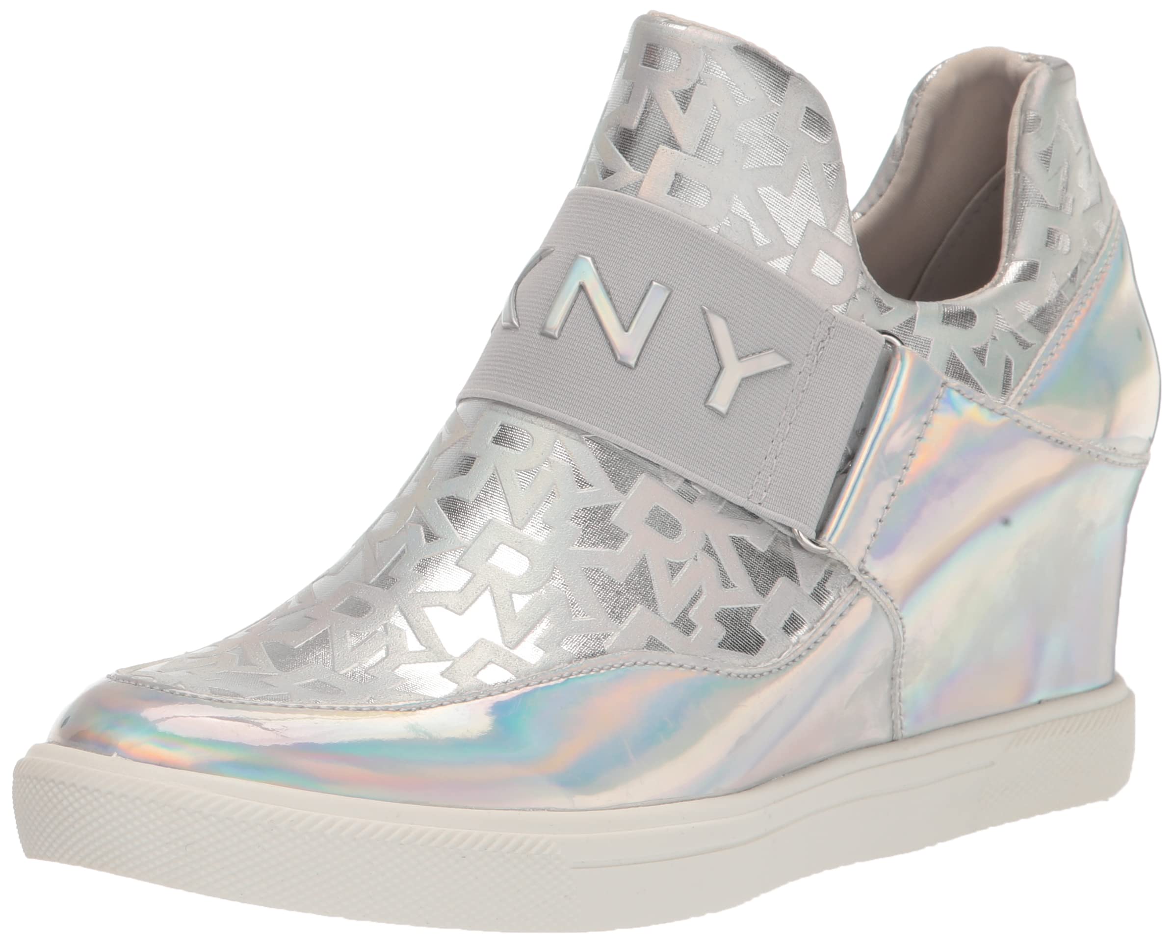 DKNY Womens Everyday Comfortable Cosmos – Wedge Sneaker, Silver, 8