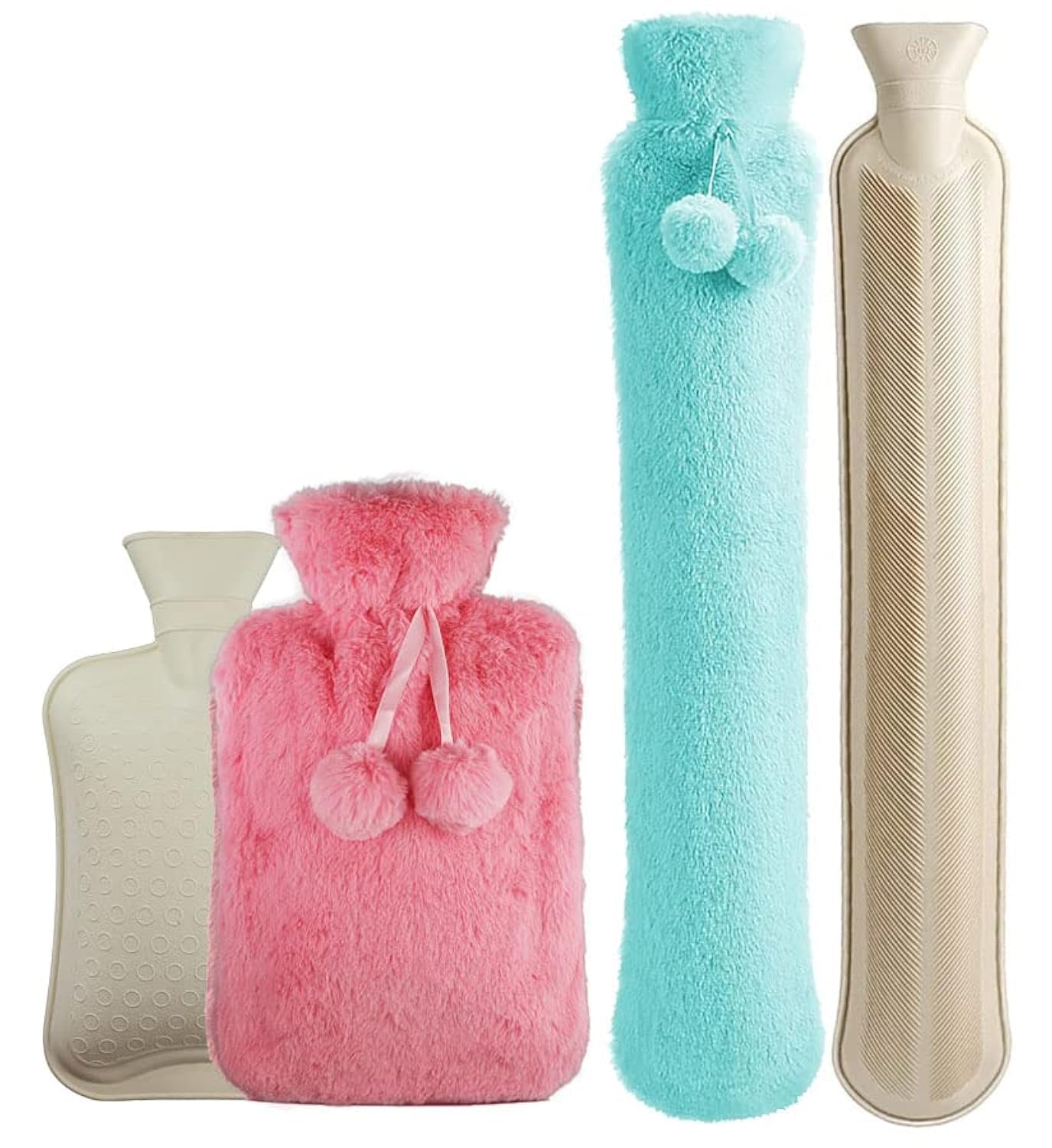 Femplete Hot Water Bottles with Cover UK Large & Small Hot Water Bottle with Cover UK Mini Hot Water Bottle Pouch Waist Hot Water Bag for Kids & Girls Soft Fluffy Furry (2l Set of 2, 1.00)