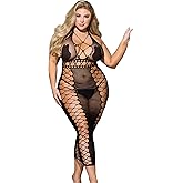 ohyeah Halterneck Fishnet Bodystocking Lingerie Dress for Women Sexy Outfits Hollow One Piece Dabydoll Rave Bodycon Lingerie