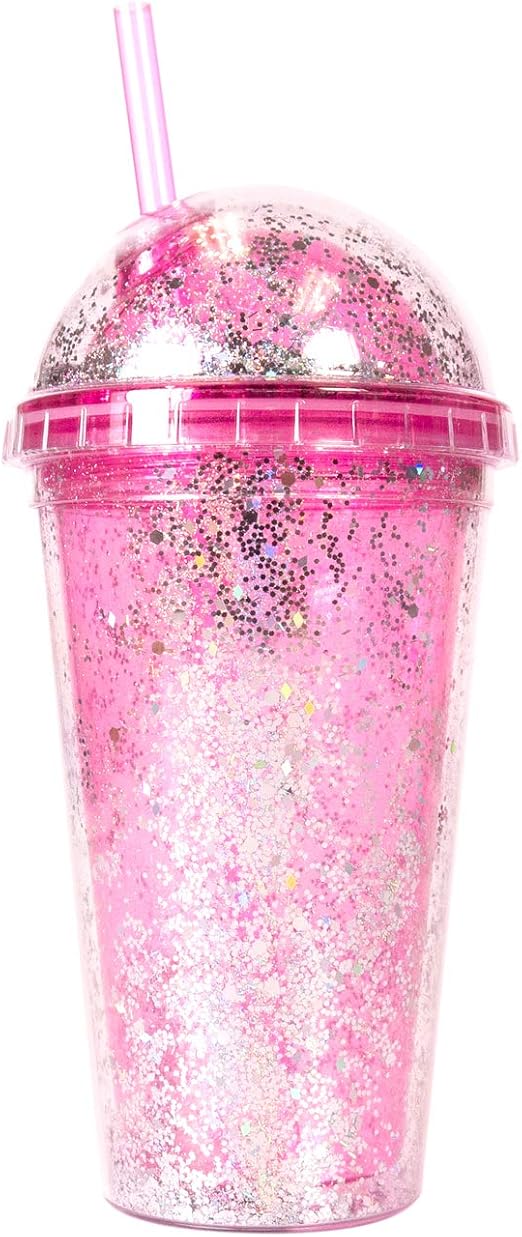 glitter cup with straw
