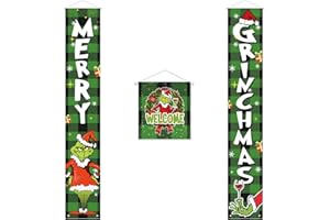EMPOF 【CLEARANCE】Griinchs Christmas Banner Decorations Porch Sign, 3 PCS Christmas Door Banner Decorations, Indoor Outdoor Christmas Decorations for Party Wall Front Door Porch Fireplace