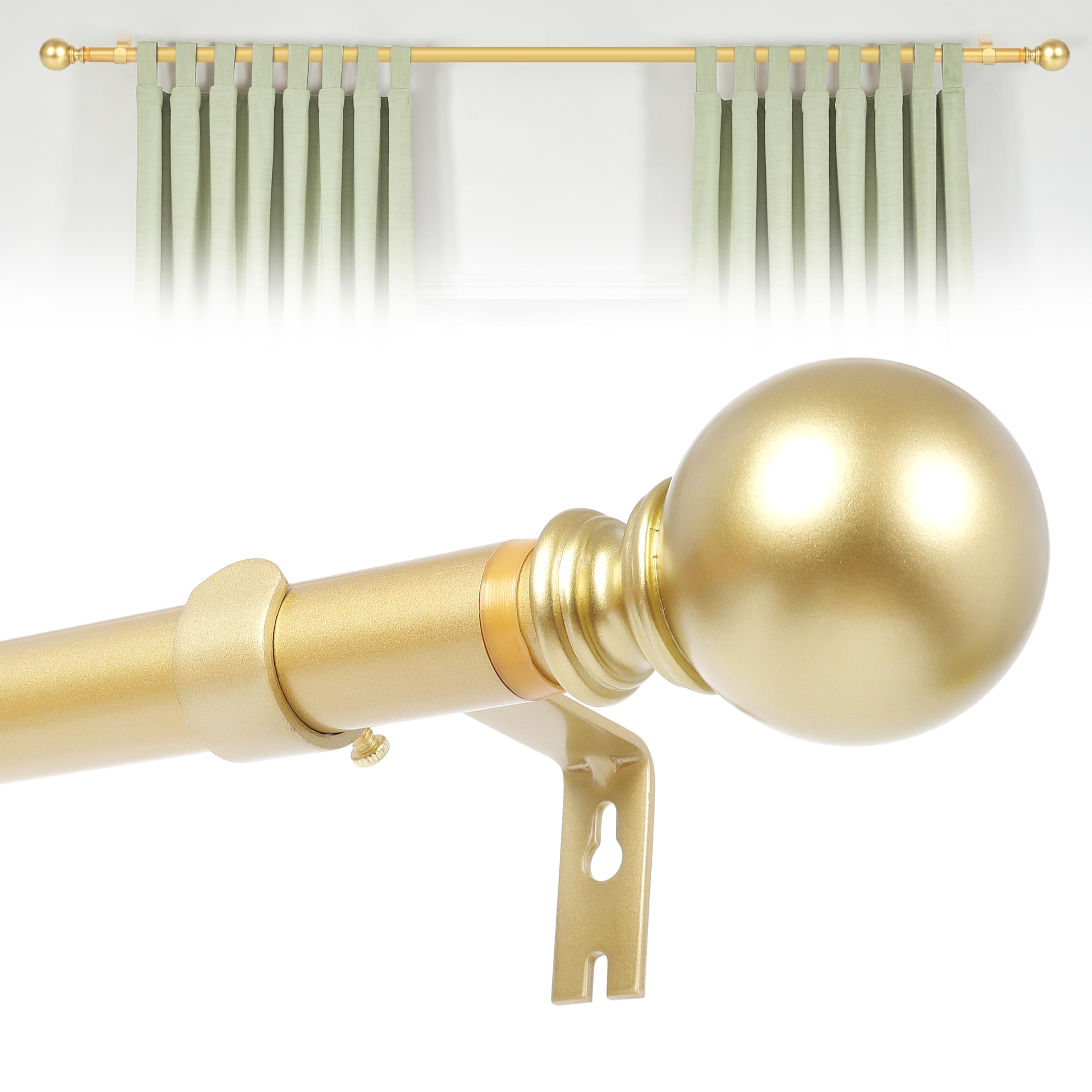 KINGSOW Gold Extendable Curtain Poles: Extending Window Curtain Poles Adjustable Single Curtain Rod 160-300cm for Eyelet Curtains