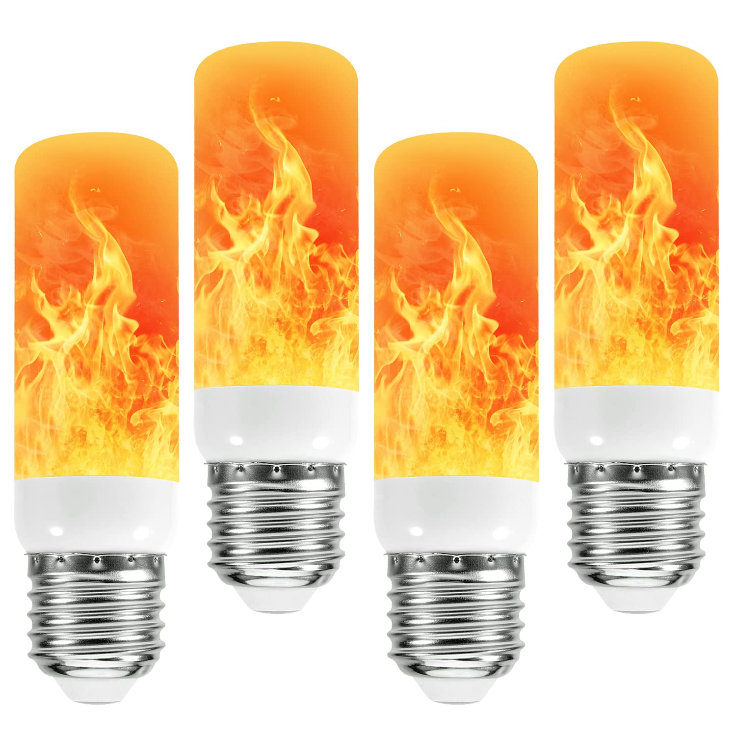 Rosnek LED Flame Light Bulb, Flame Effect Lamp 5W E27 Fire Flickering Light Bulb with 3 Lighting Modes, for Indoor Outdoor Party Dancing Garden Decorative Lighting (Pack of 4)