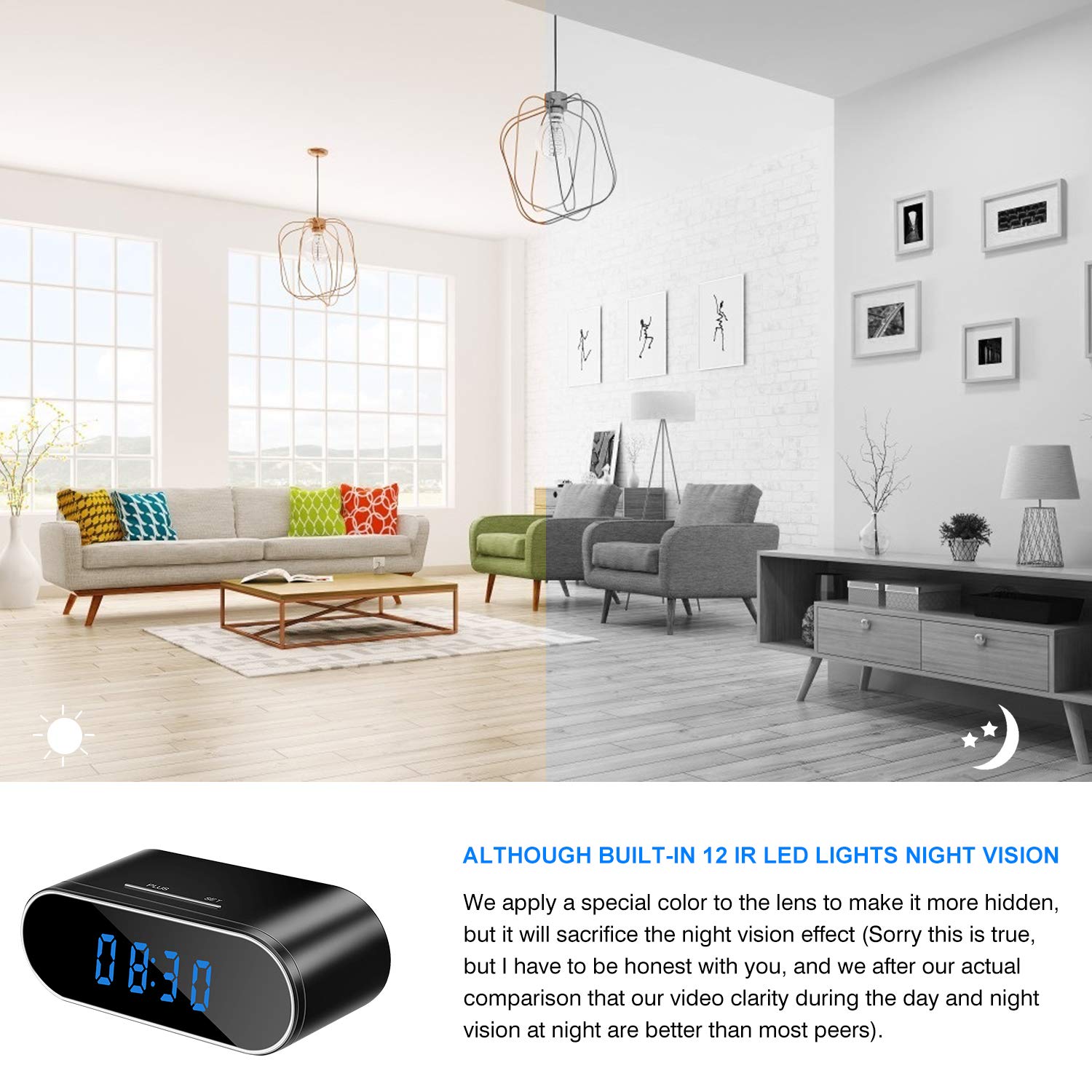 Hidden Spy Camera Clock WiFi, 1080P Wireless Nanny Cam with Motion