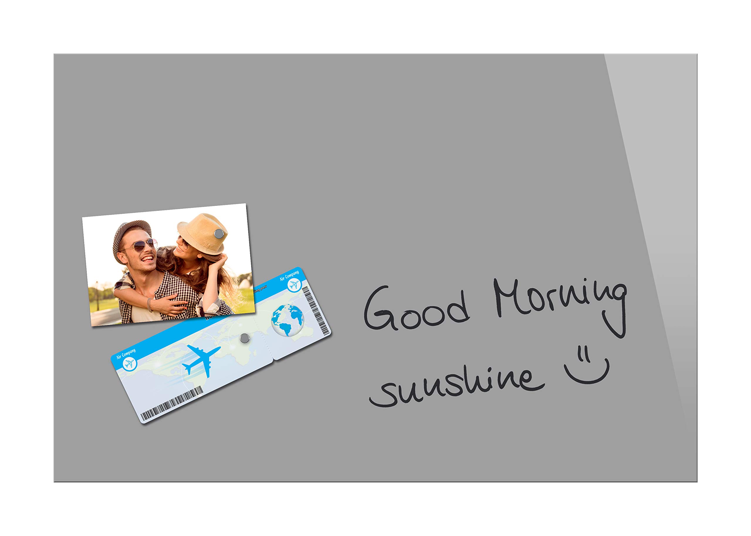 Be!Board B1206 Magnetic Glass Board / Magnetic PinBoard / WhiteBoard / Dry Wipe Board, 60 x 40 cm, Grey