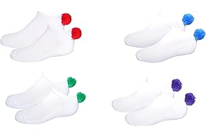 EVERYTHING LEGWEAR NEW! Pom Pom Socks Girls (4 Pair) Youth - Lowcut Ped Athletic Socks - Fits Kids Shoe Size: 9-3