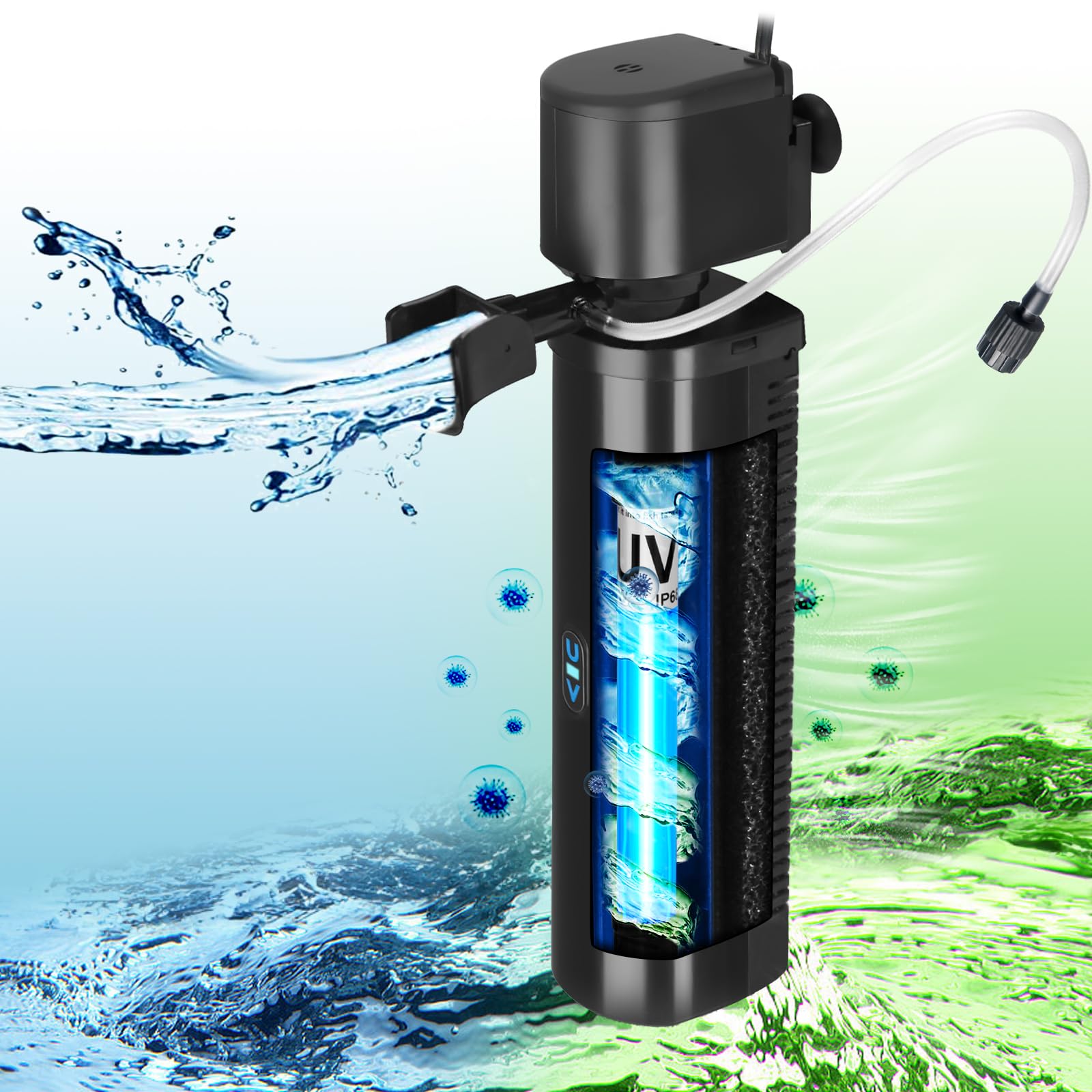 Aquarium Filter for 40-150 Gallon Tank, U-V Fish Tank Green Clean ...