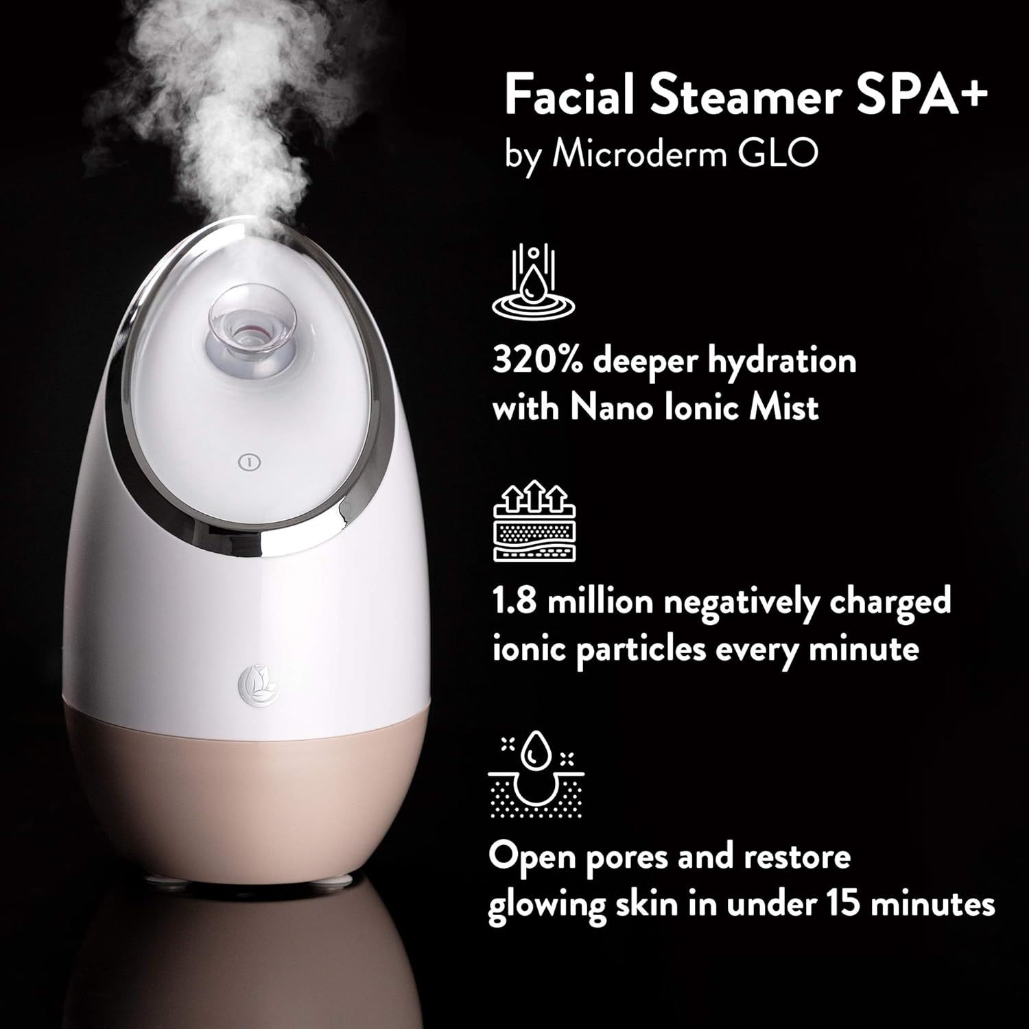 Facial Steamer SPA+ by Microderm GLO - Best Professional Nano Ionic Warm Mist, Home Face Sauna, Portable Humidifier Machine, Deep Clean & Tighten Skin, Daily Hydration for Maximum Serum Absorption: Beauty