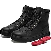BORLENI Leather Motorcycle Breathable Riding Shoes - Casual Outdoor Street Motorcycle Boots for Men