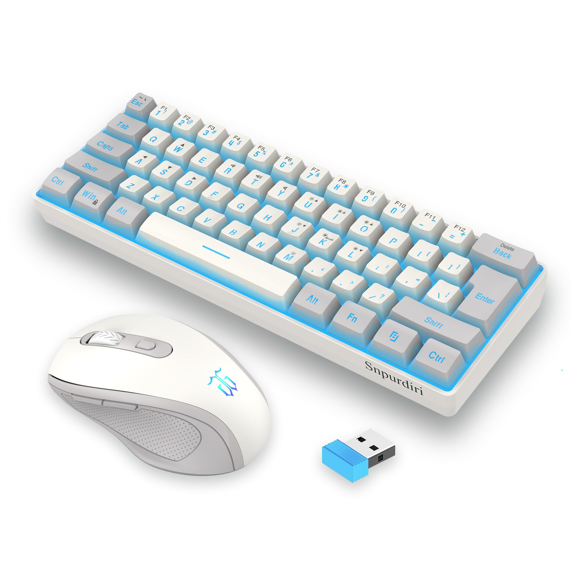 Photo 1 of Snpurdiri 2.4G Wireless Gaming Keyboard and Mouse Combo, Include Mini 60% Mechanical Feel RGB Backlit Keyboard, Ergonomic Vertical Feel Small Wireless Mouse(Grey and White)