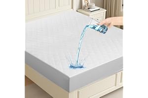 Waterproof Mattress Protector, Quilted Queen Size Mattress Cover Pad Fiber Layer Absorbent Extra Deep 30cm Fitted Skirt Breat