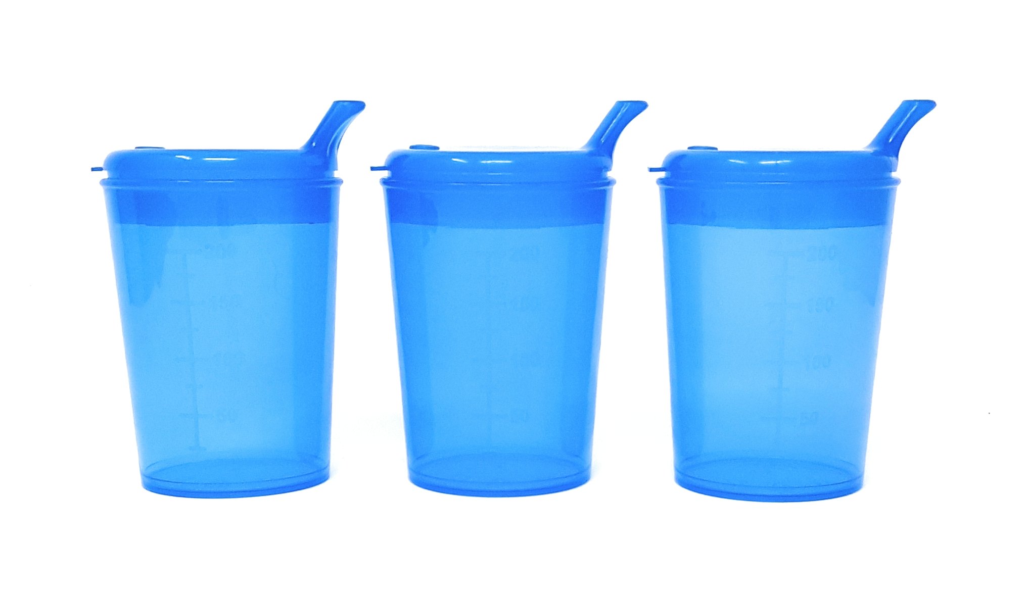 Medi-Inn+ 3 x Adult Convalescent Drinking/Feeding Cup/Beaker with Lip Spout (250ml) Blue