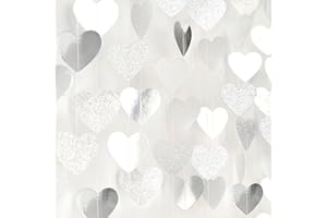White -Silver Disco Party-Decoration Heart Garland - 52ft Birthday New Years Eve Hanging Backdrop Streamers,Graduation Engagement Wedding Bachelorette Winter Christmas Banner Decor Lasting Surprise