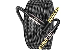 VIOY Guitar Cable 15 ft/5 M, Instrument Right Angle Cables, 6.35 mm (1/4) TS Unbalanced Mono Jack Guitar Amp Cord for Electric Guitar, Bass, Keyboard, Electric Mandolin