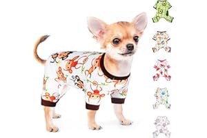 PINKTIE Dog Pajamas for Small Dogs Boy Girl Cute Dog Clothes Soft Stretch Chihuahua Yorkie Clothes Onesies Summer Puppy Pajamas XS-XXL, Pet Pjs Outfits Shirts Pet Cats Jammies Sleeper, L, Cute Monkey