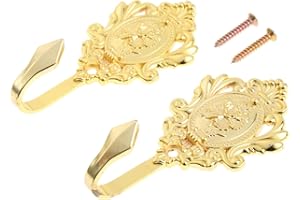 2Pcs Wall Hooks Gold Rose Pattern Carved Vintage Drapery Window Curtain Tiebacks Hooks Holdbacks with Screws