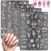 4Pcs Gothic Cute Nail Stamping Plate Set – Dark Kawaii Nail Art Templates, Stainless Steel Spooky Sweet Stamp Plates with Skull Lace Patterns for DIY Manicure Nail Art Tools for Women Gift