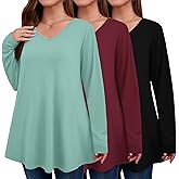 Evervibe 3 Pack Women's Plus Size Tunic Tops V Neck Long Sleeve Shirts Loose Fit Casual Flowy Tees with Leggings
