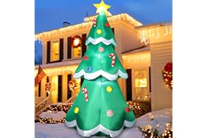 FUNFANSO 7 FT Tall Christmas Inflatables Tree Decorations Outdoor, Blow up Christmas Tree Yard Decor with LED Lights Star Treetop & Colorful Candy for Xmas Holiday Party Indoor Garden Patio Display Hall Lawn