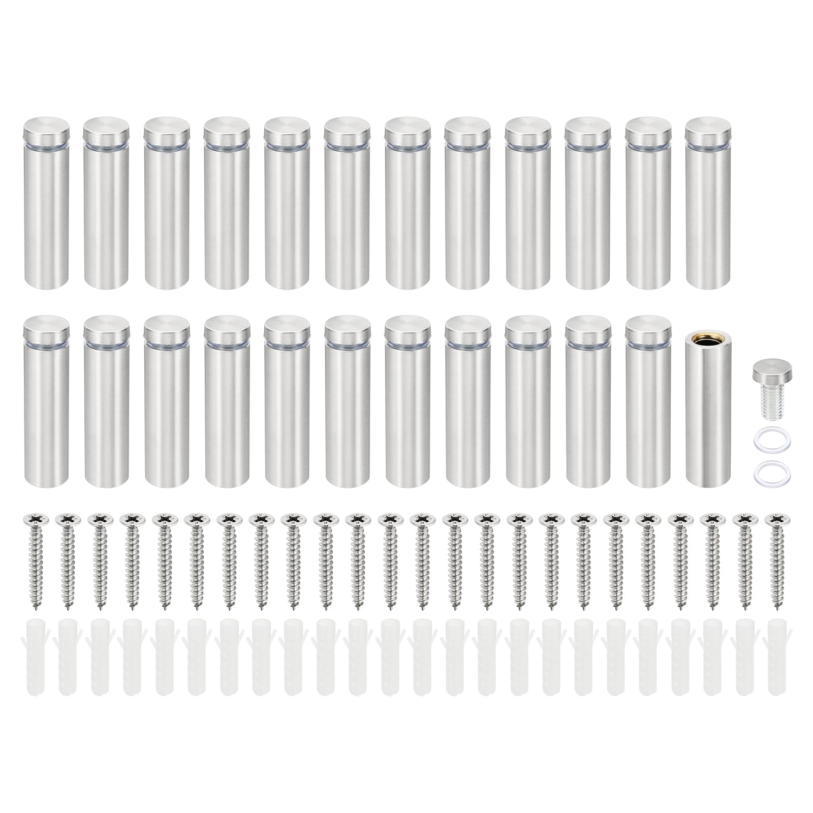 PATIKIL 5/8 x 2.4 inch Sign Standoff Screws, 24 Set Stainless Steel Wall Standoff Mounting Hardware Advertising Glass Nail for Hanging Acrylic Picture Frame Acrylic Panel, Silver โ image 1