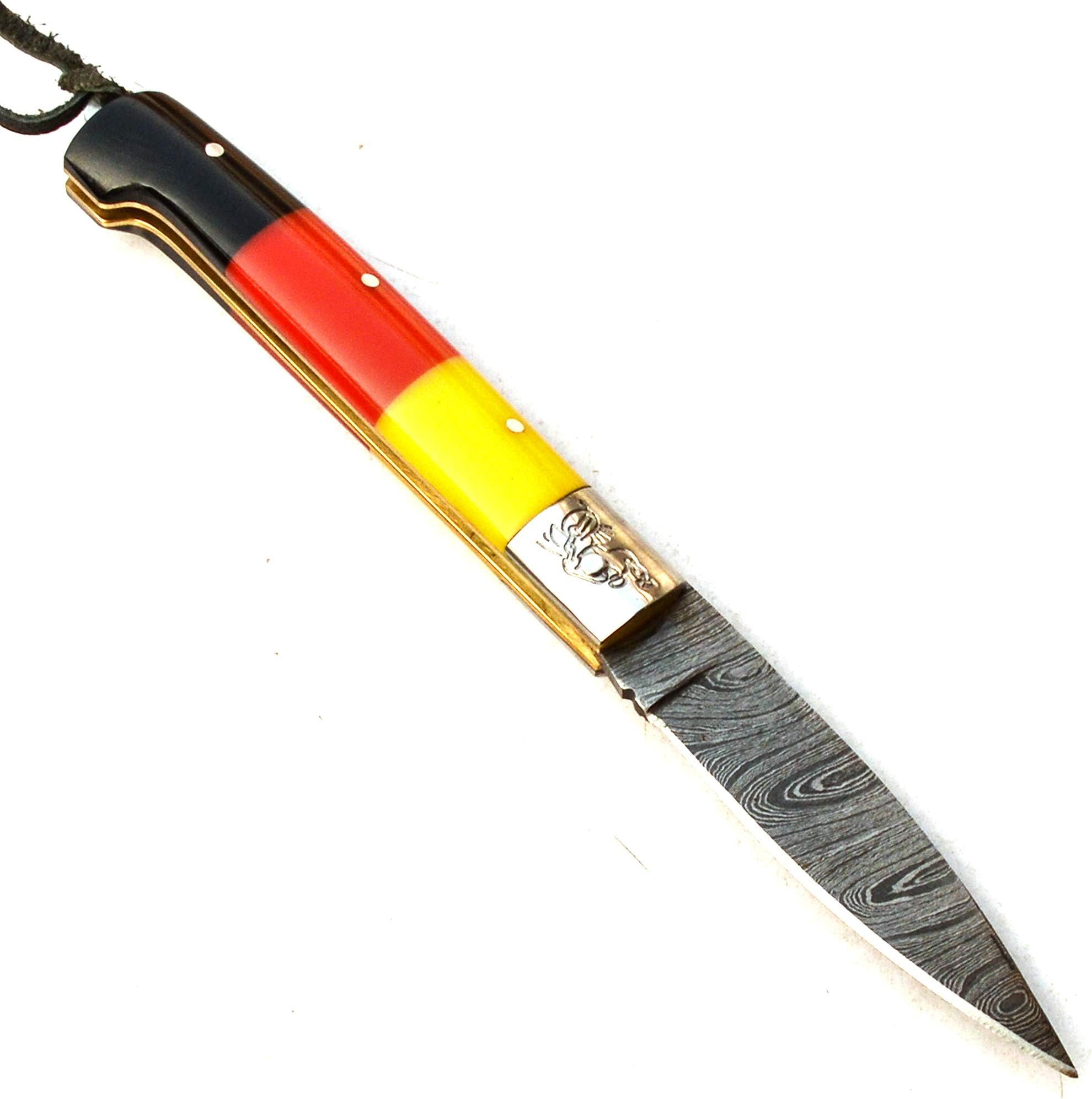 9426-SBTP Best Handmade Damascus Steel Folding Pocket Knife With Sheath - Unlockable Folding Knife - Less Then 3 Inch Lama - Legal to Carry