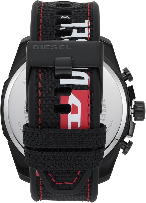 Herrenuhr Mega Chief, Chronographenwerk, 51mm Schwarzes Edelstahlgehäuse mit einem Nylon, Silikon Armband, DZ4512