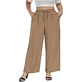 VOGUEMAX Womens Plus Size Wide Leg Pants Summer Casual Pants Loose Fit Flowy High Waisted Trousers with Pockets