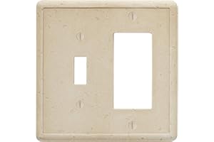 Questech Decor Single Toggle/Single Rocker GFCI Combo Light Switch Cover, 2-Gang Electrical Wall Plate, Double Switch Standard Size GFCI Cover, Decorative Tumbled Texture, Travertine