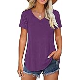 Amoretu Women V Neck T-Shirt Casual Short Sleeve Plain Tee Shirts Blouses