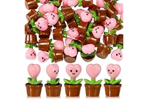 Threehoney 30 Pcs Valentine's Day Favors Mini Resin Potted Heart Flower Statues Small Love Heart Bonsai for Valentine's Day Gifts Desktop Decorations DIY Miniature Landscape Fairy Garden Decor(Pink)