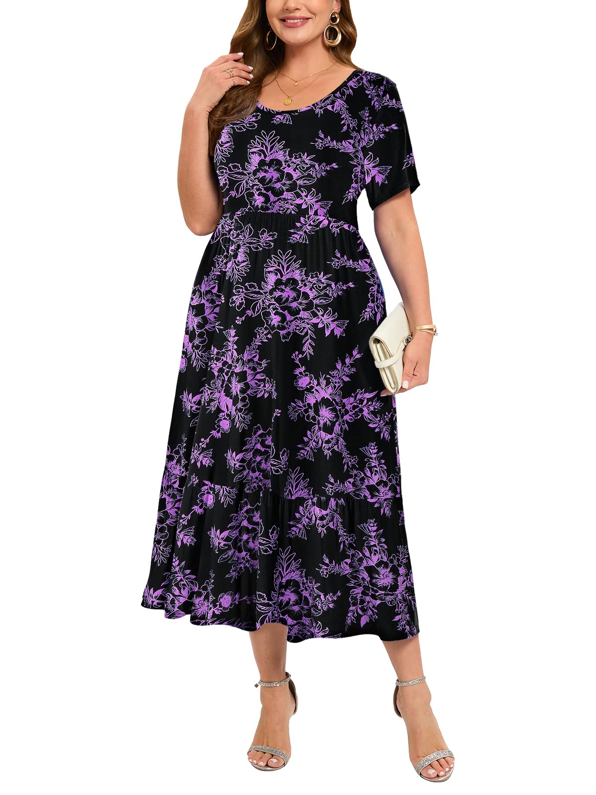 Photo 1 of LARACE Plus Size Dresses for Women Summer Casual Short Sleeve Long Dress Flowy Maxi Beach Dresses with Pockets L-6XL(A-Black52 1X)