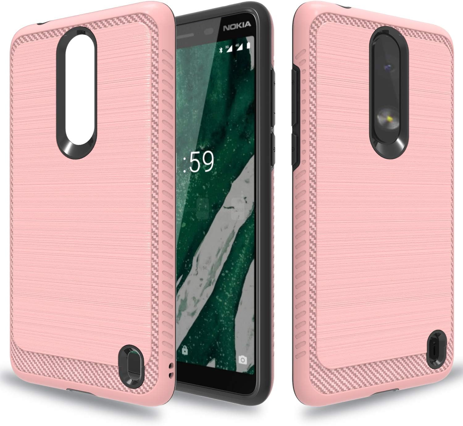 Wtiaw:Nokia 3.1 Plus Case, Nokia 3.1 Plus Phone Cases,[TPU+PC Material] [Brushed Metal Texture] Hybrid Dual Layer Defender Case for Nokia 3.1 Plus-HL Rose Gold