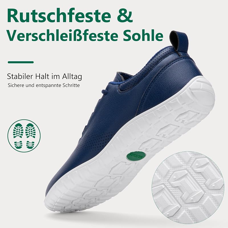 Barfußschuhe Herren Kunstleder Barfussschuhe Leicht Atmungsaktiv Minimalistische Barefoot Shoes für Outdoor Fitness Walking Freizeit Blau,Gr.42