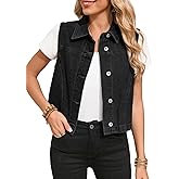 Sidefeel Women's Denim Vest Sleeveless Collared Crop Jean Vest Top Button Down Waistcoat