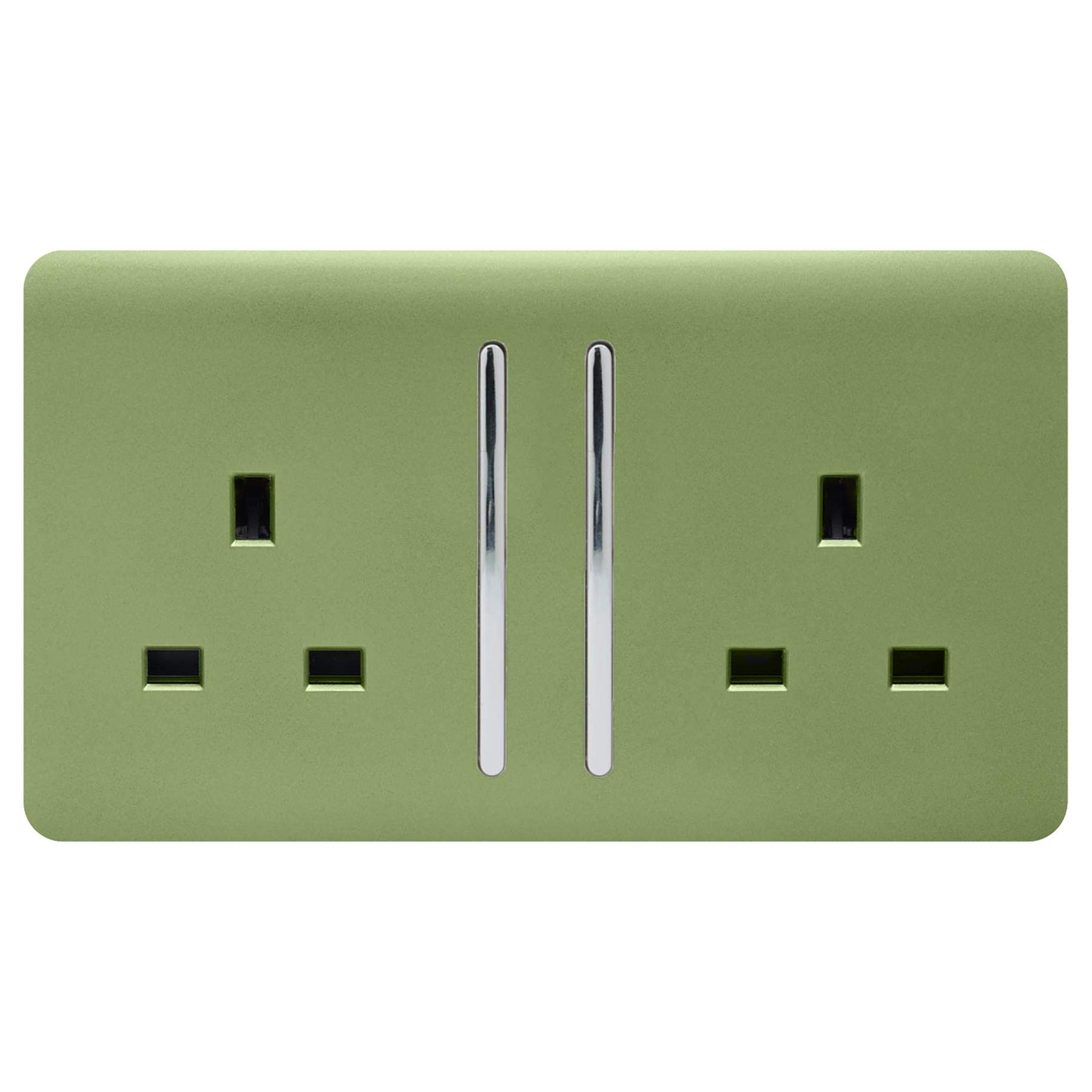 Trendi Switch 2 Gang Artistic Modern Glossy 13 Amp Switched Tactile Plug Socket Moss Green ART-SKT213L