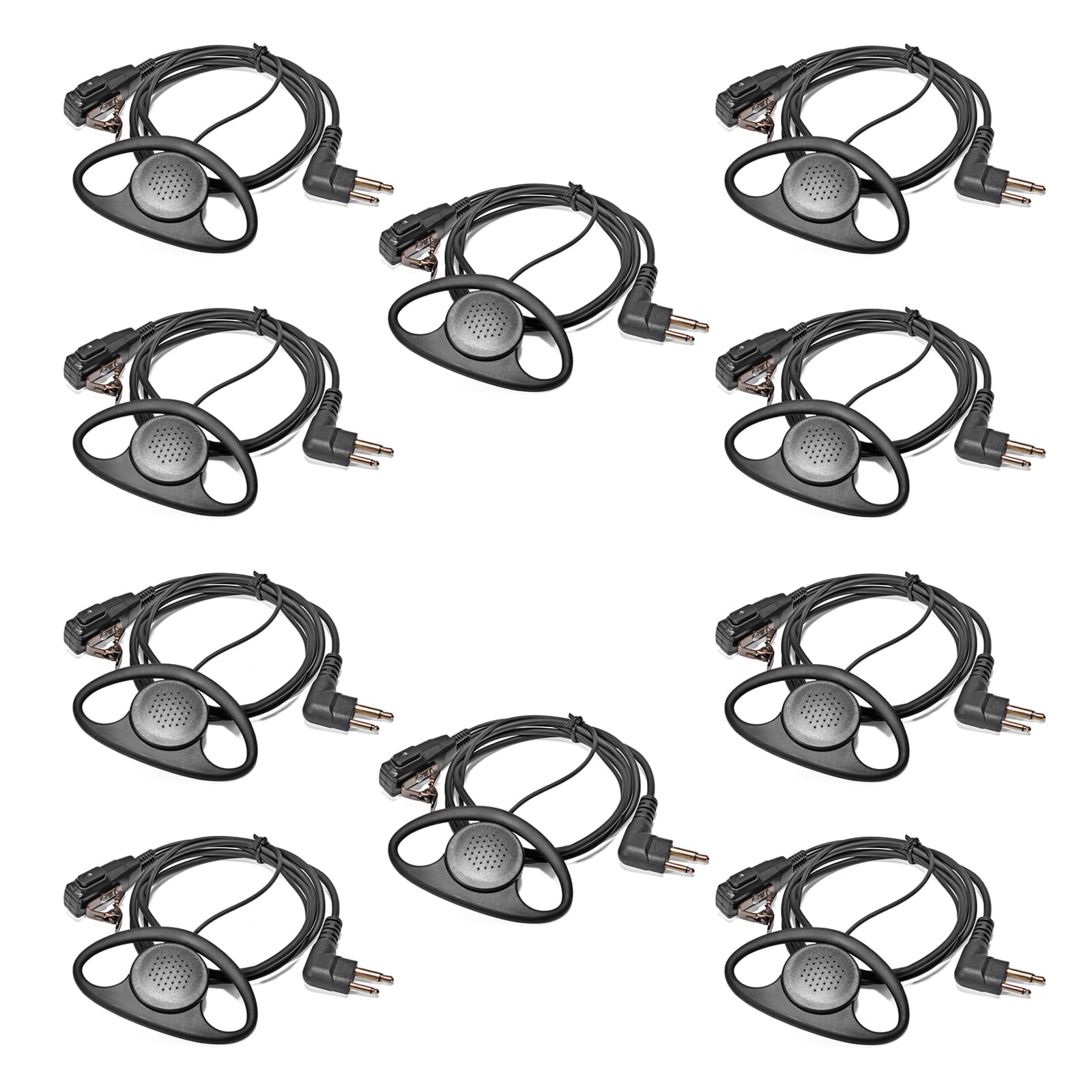 HYSHIKRA D Shape Radio Earpiece, Microphone with PTT Headset Compatible for Motorola CP040 CP200 GP300 DP1400 CLS1110,CLS1410 Walkie Talkie (10 Pack)