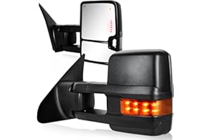 SIZIOM Towing Mirrors for 2007-2018 Tundra with Running Light, Arrow Turn Light, BSM, Heated, Power Glass Tow mirrors set (Yellow Lens)