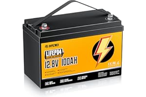 Rvpozwer 12V 100Ah LiFePO4 Battery, Built-in 120A BMS, 15000 Deep Cycles, Group 31, Lightweight Lithium Iron Phosphate Battery for Home Energy, RV, Trolling Motor, Marine, Solar, Off-Grid