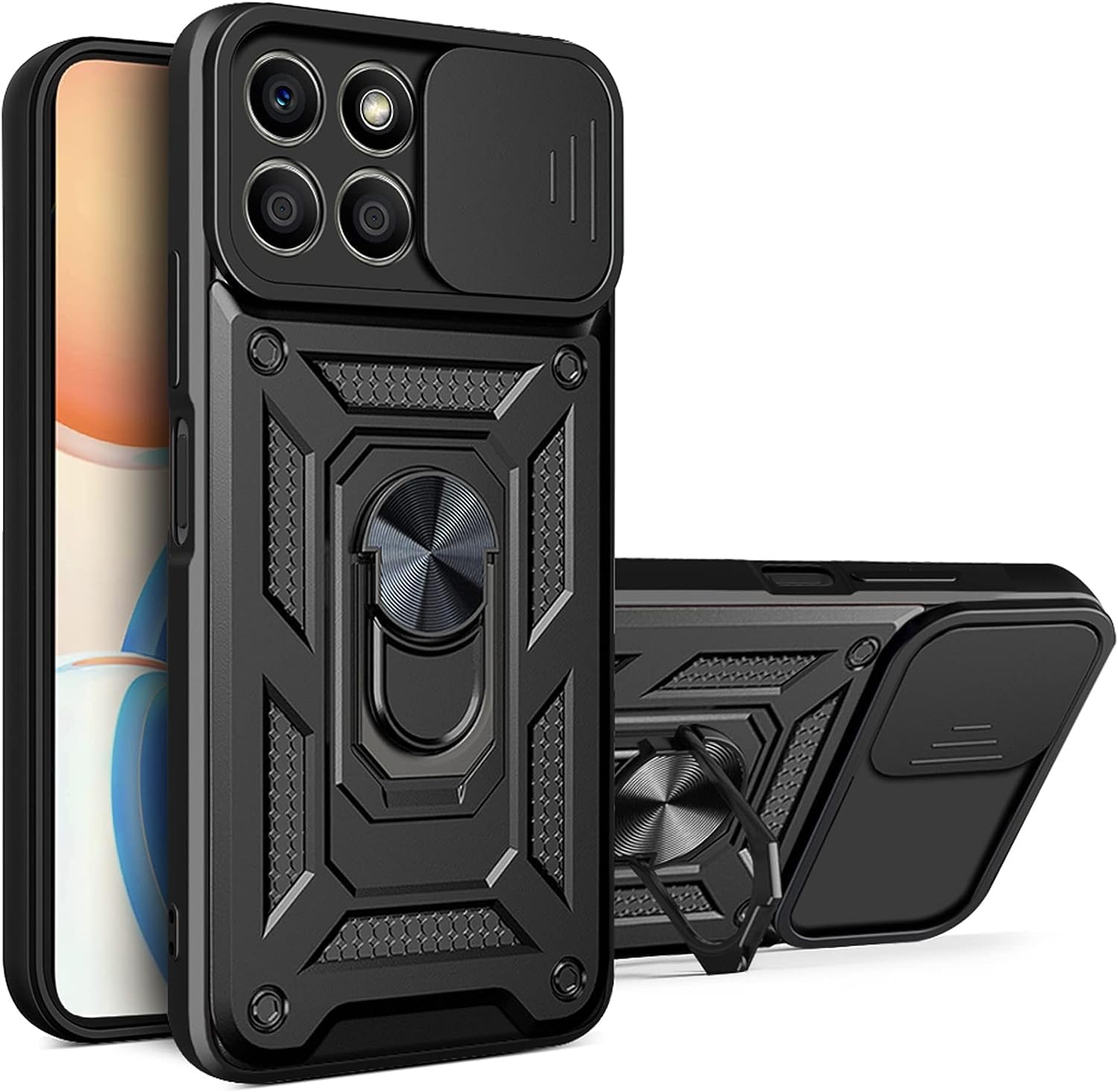 PIXFAB for Honor X6B Case, Shockproof Case with Camera Lens Protection, Protective Ring Armour Phone Cover [Kickstand], Dual Layer Shock Absorption Phone Case - Black