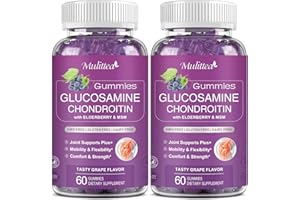 Mulittea Glucosamine Chondroitin Gummies - Extra Strength Joint Support Supplement with MSM & Elderberry for Natural Joint, Antioxidant Immune Support for Adults, Men & Women-Sugar-Free (2 Pack)